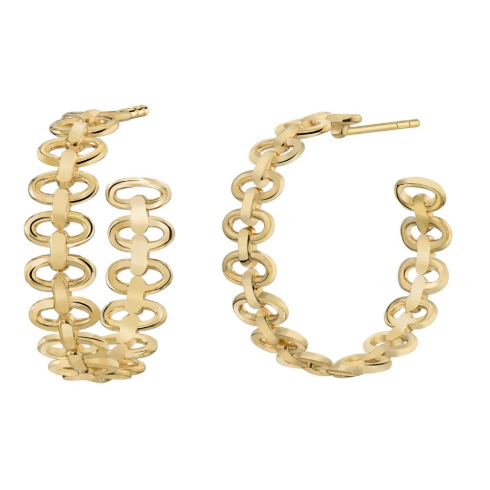 14K Yellow Gold Over Brass Landscape Link Hoop Earrings